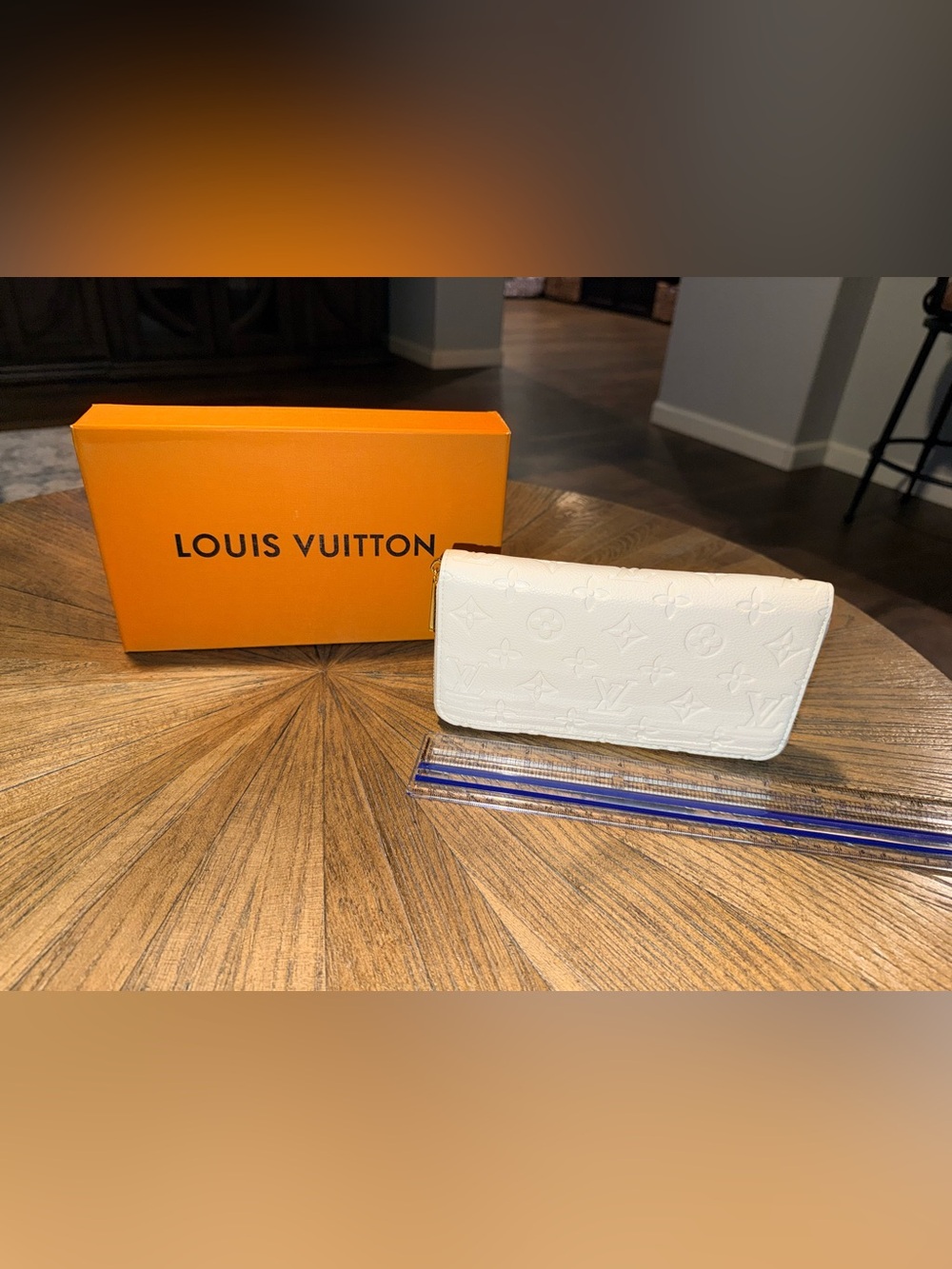 Louis Vuitton White Embossed Monogram Zip Around Wallet - Picture 9 of 10
